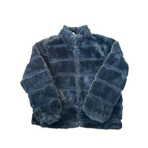 Time and Tru black Faux Fur Full Zip Jacket Mock Neck Sherpa Puffer Medium